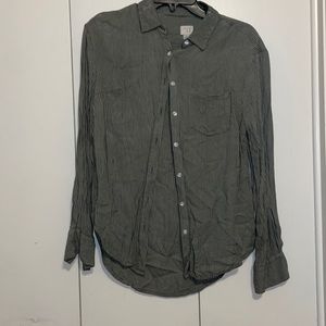Green and white striped button up